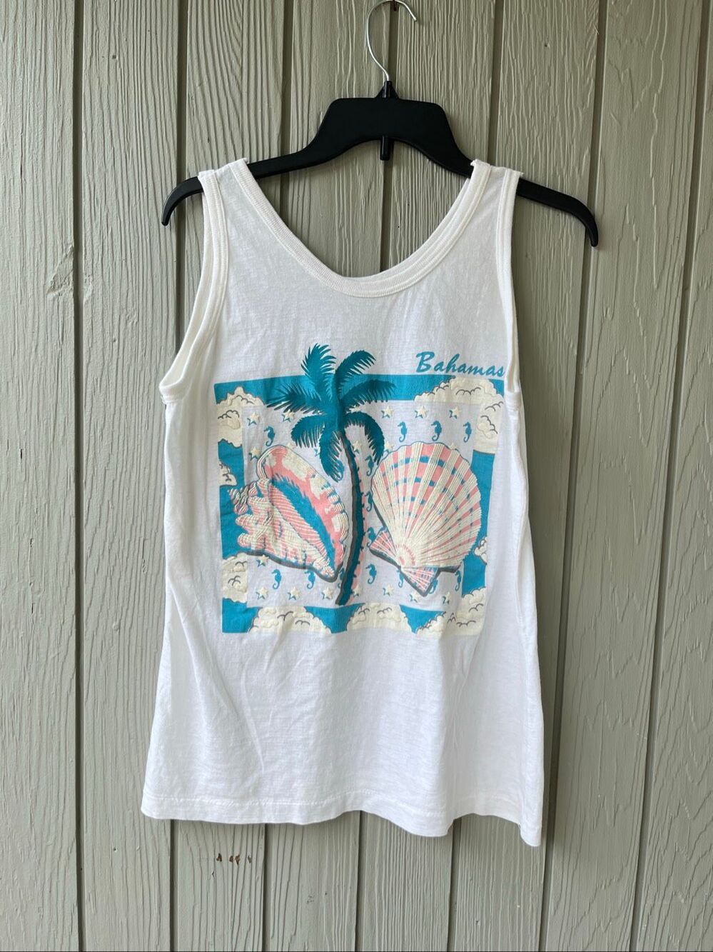 VTG Bahamas Puffy Graphic Tank Top Single Stitch Seashell Beach 80s 90s
